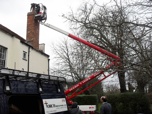 Cherry picker for new chimneys and repairs - Benfleet, Essex at Torch Brickwork Ltd